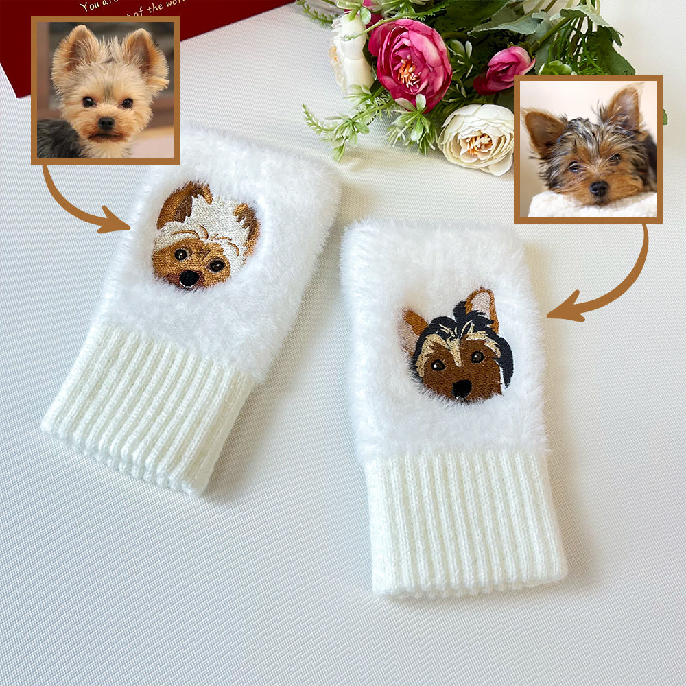 Custom Embroidered Pet Portrait Fingerless Gloves