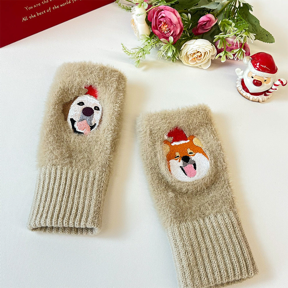 Custom Embroidered Pet Portrait Fingerless Gloves