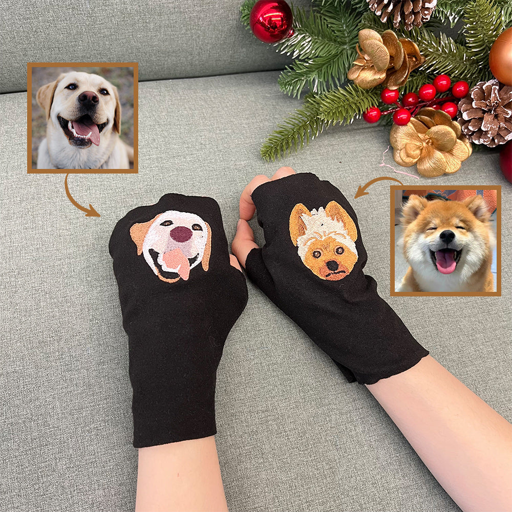 Custom Embroidered Pet Portrait Fingerless Gloves