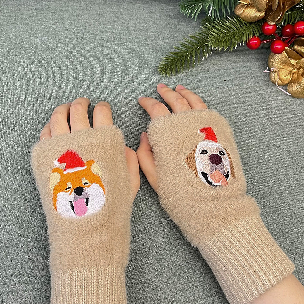 Custom Embroidered Pet Portrait Fingerless Gloves