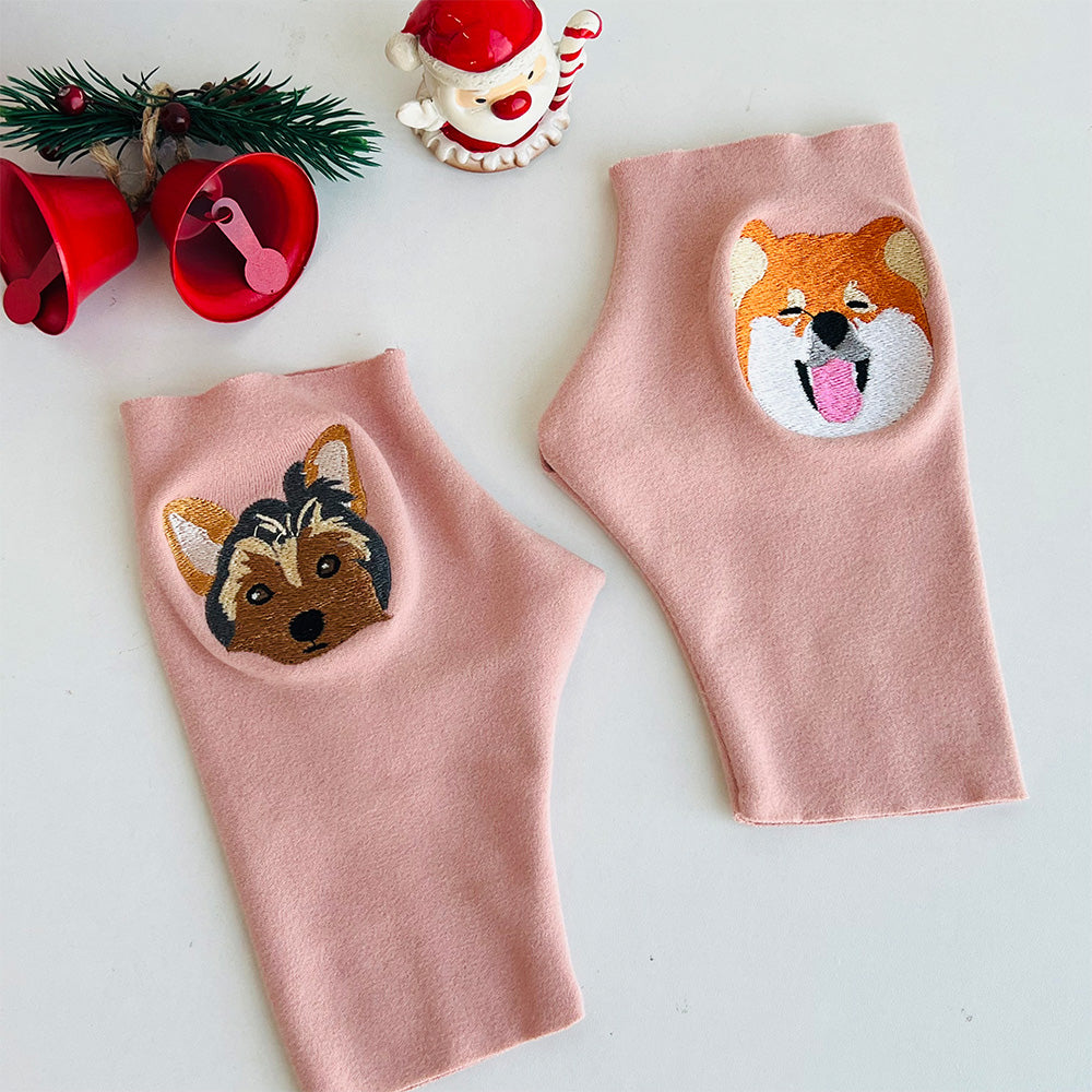 Custom Embroidered Pet Portrait Fingerless Gloves