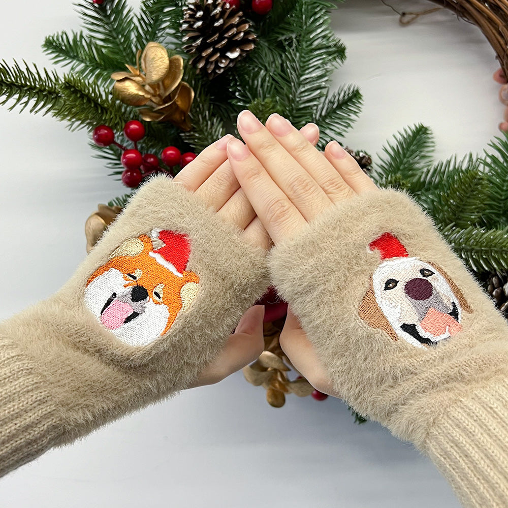 Custom Embroidered Pet Portrait Fingerless Gloves