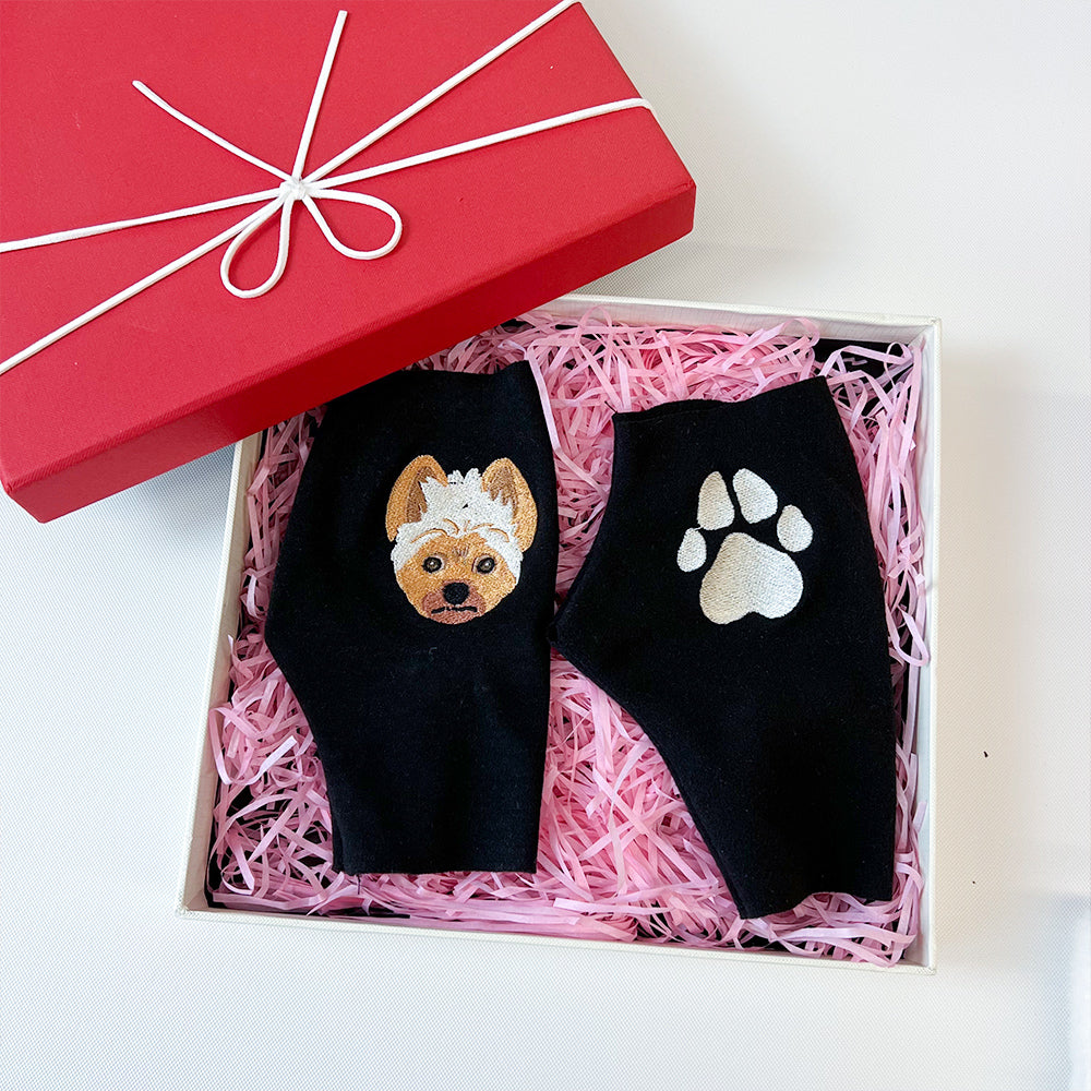 Custom Embroidered Pet Portrait Fingerless Gloves