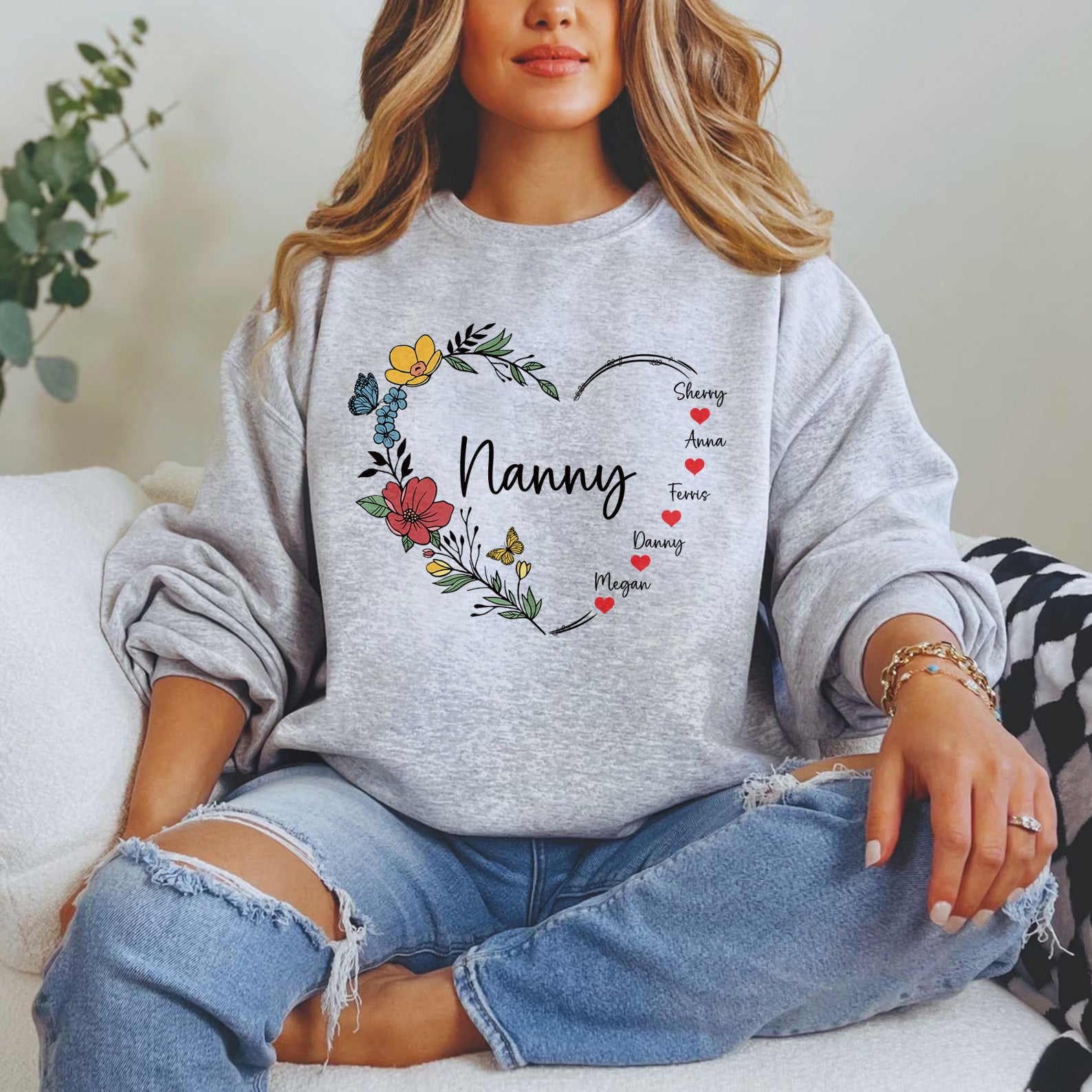 Custom Mama Floral Heart Sweatshirt With Kids Name