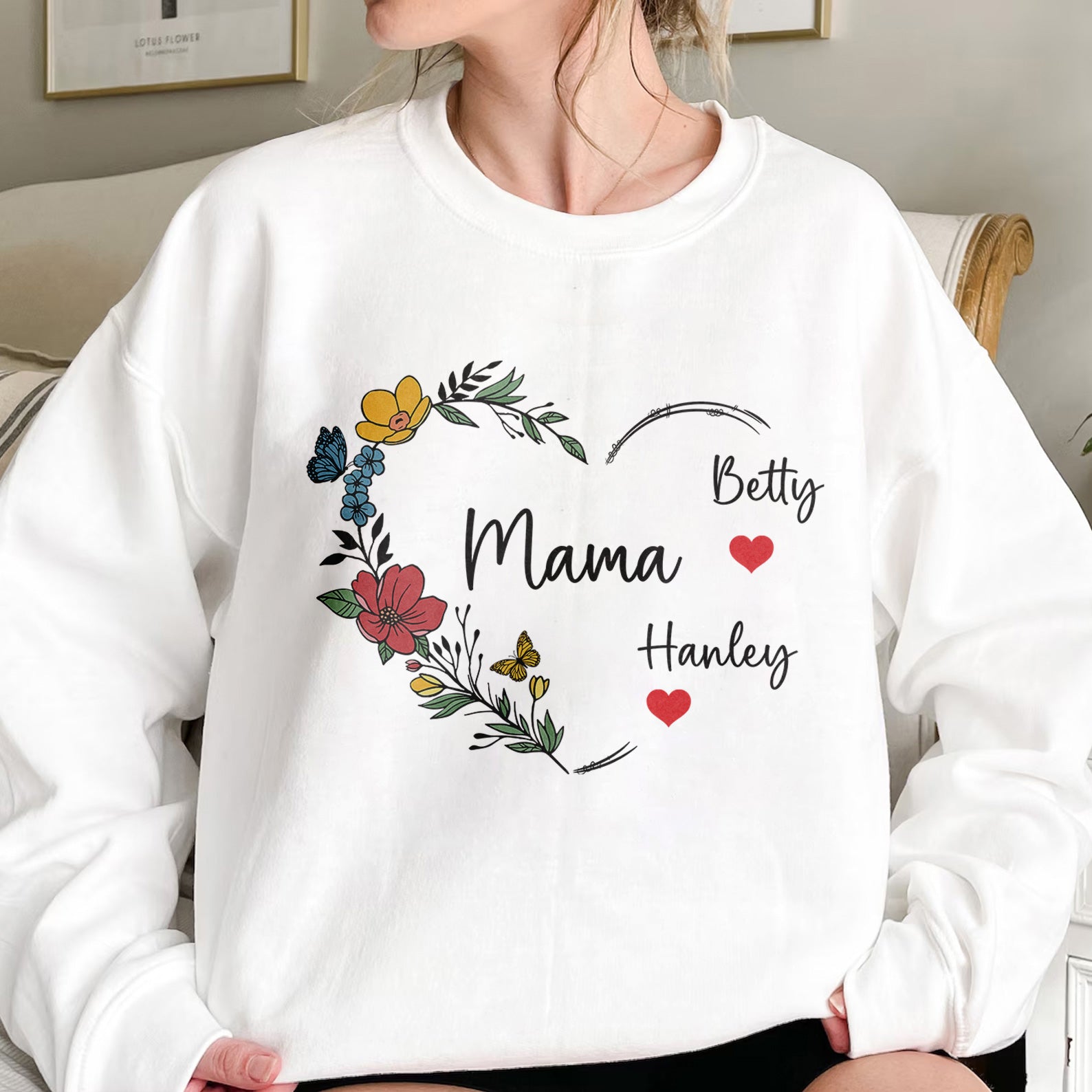 Custom Mama Floral Heart Sweatshirt With Kids Name