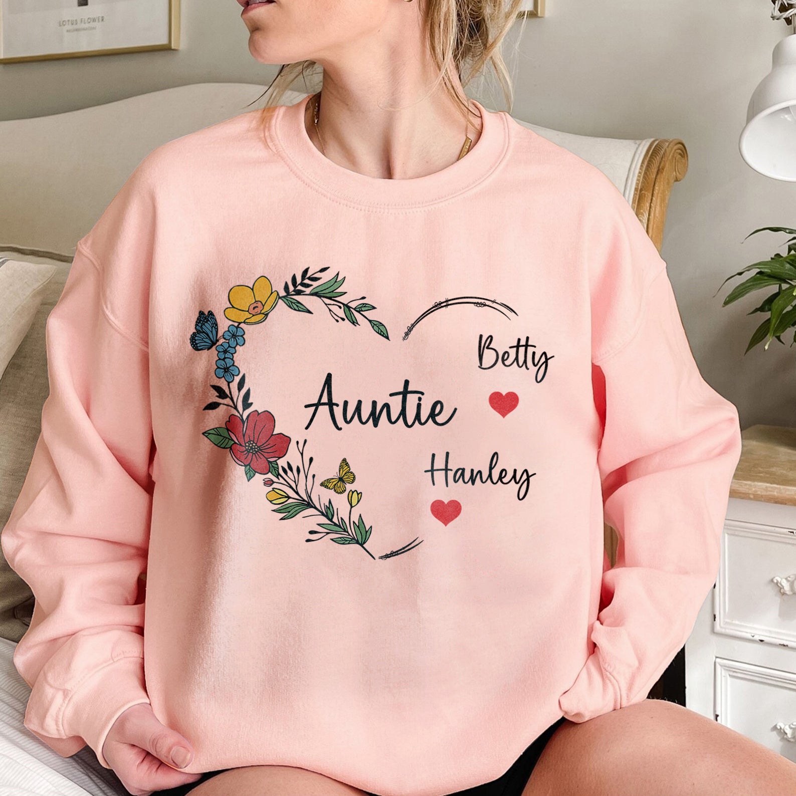 Custom Mama Floral Heart Sweatshirt With Kids Name