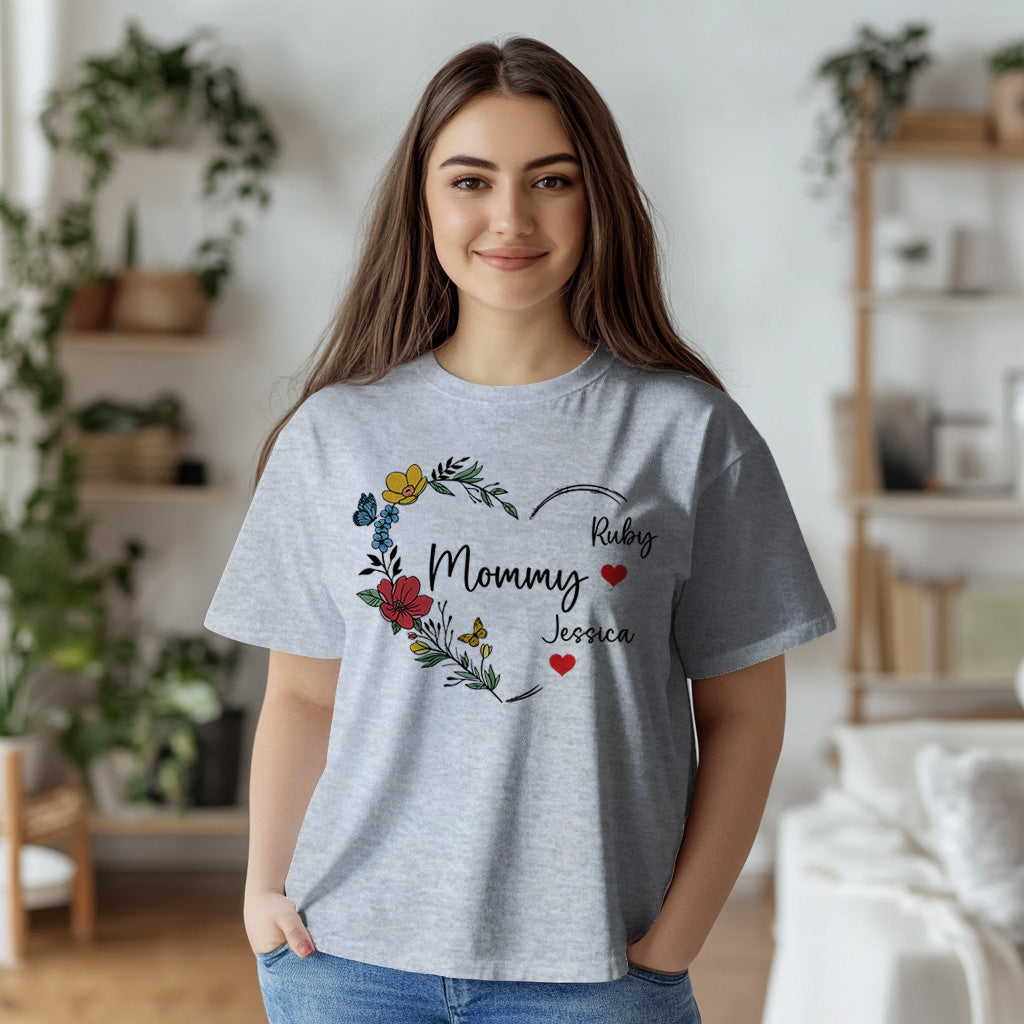 Custom Mama Floral Heart Sweatshirt With Kids Name