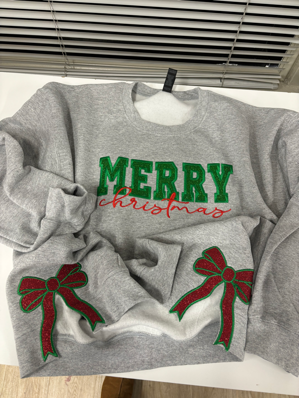 Personalized Green/Red Merry Christmas Bow Side Sweatshirt