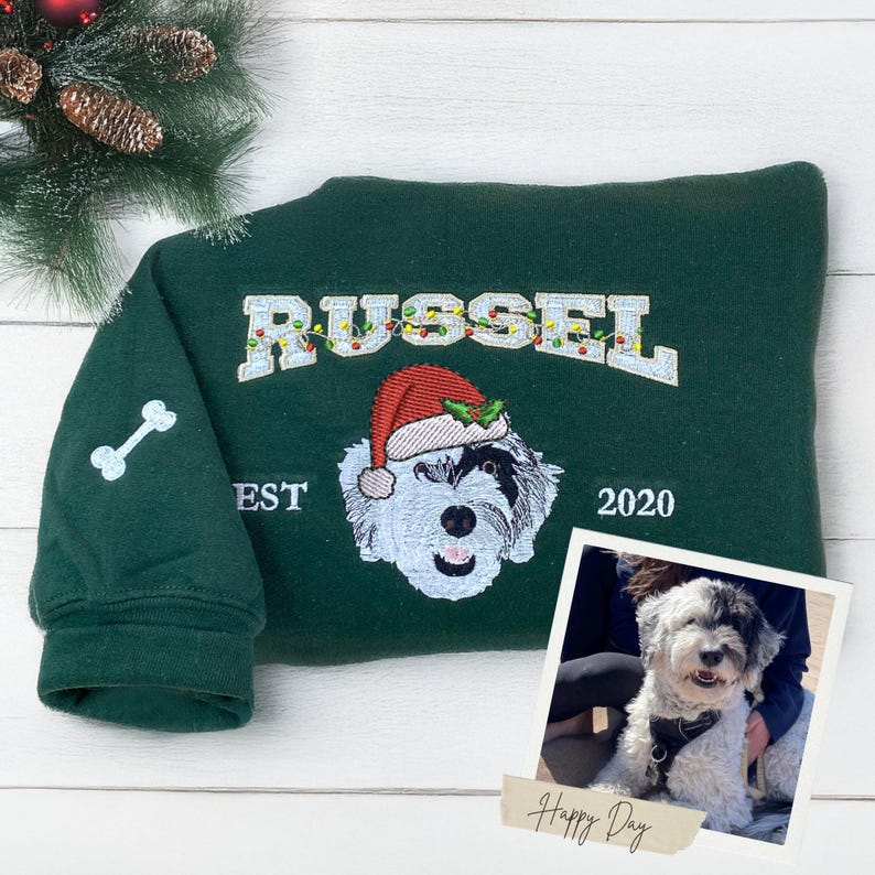 Personalized Embroidery Christmas Pet Photo Portrait Sweatshirt