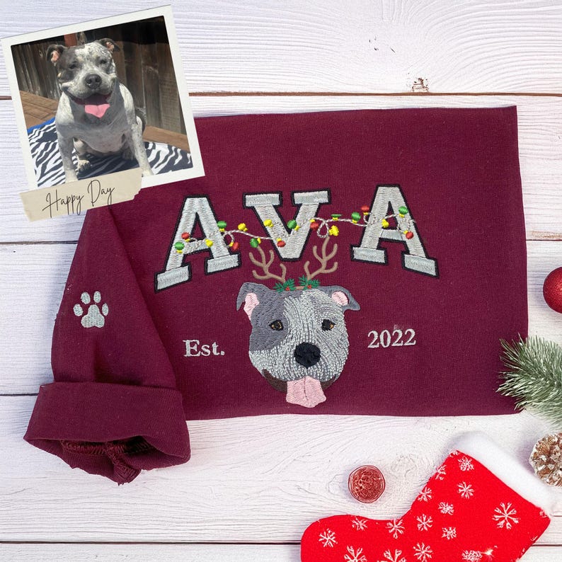 Personalized Embroidery Christmas Pet Photo Portrait Sweatshirt