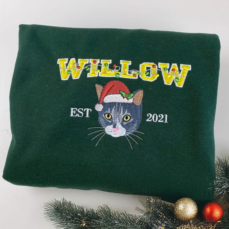 Personalized Embroidery Christmas Pet Photo Portrait Sweatshirt