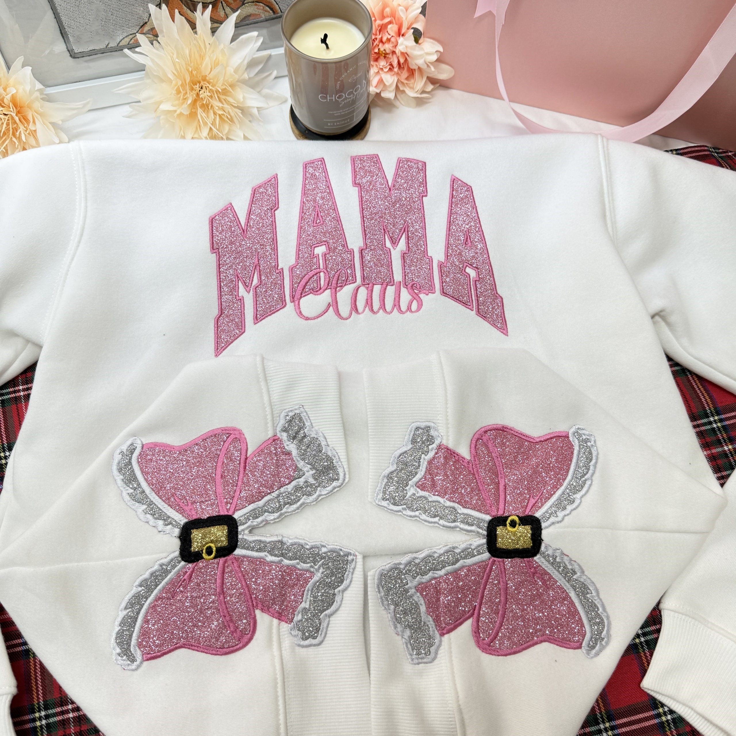 Custom Embroidery Glitter Side Bow Mama Sweatshirt