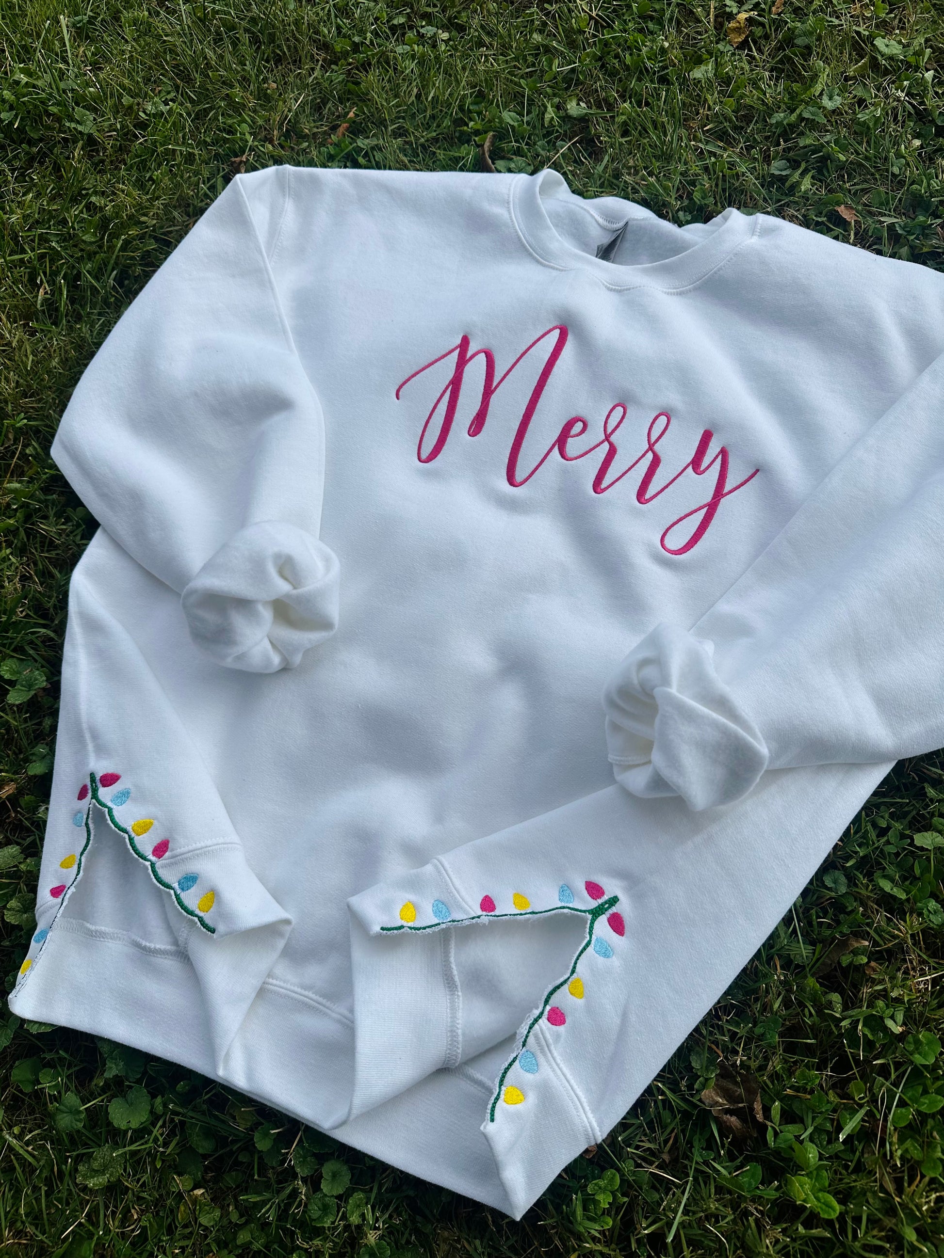 Personalized Embroidery Merry Christmas Tree Side Cut-Out Bow Sweatshirt