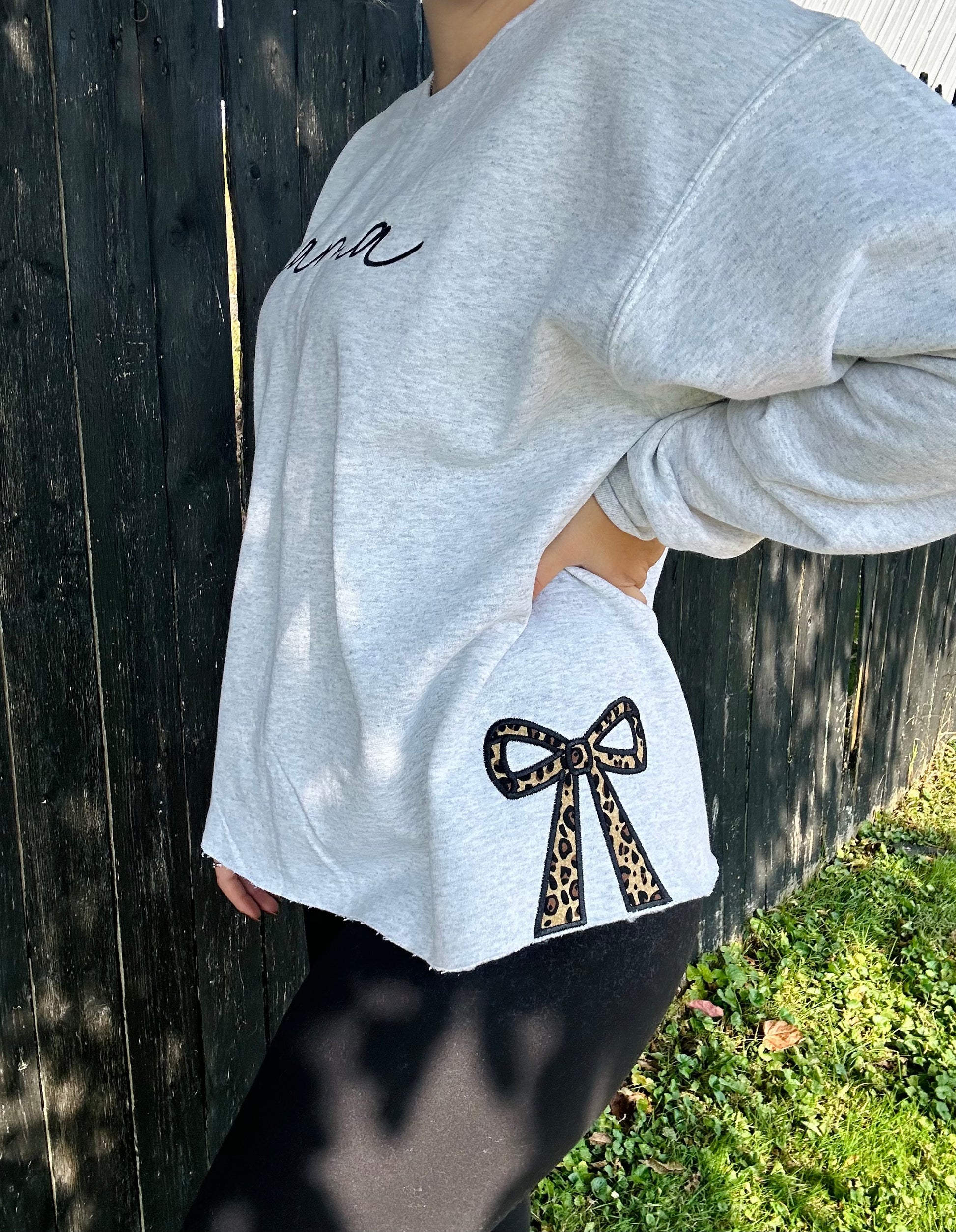 Custom Embroidered Mama Cheetah Side Bow Sweatshirt