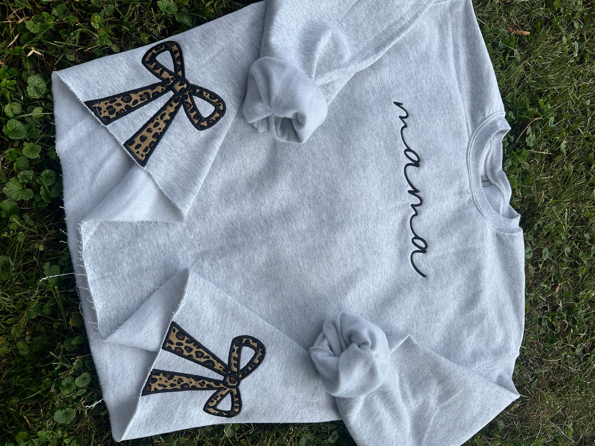 Custom Embroidered Mama Cheetah Side Bow Sweatshirt