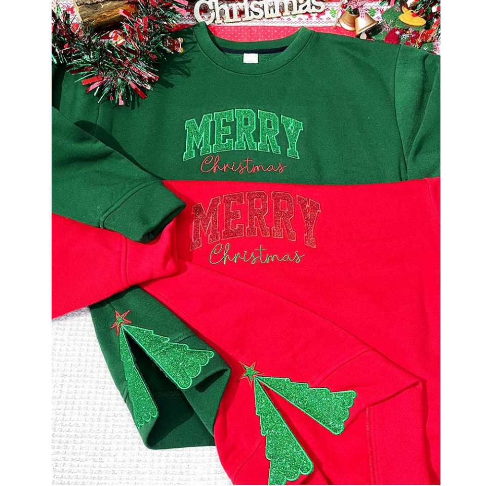 Personalized Merry Christmas Side Tree Cut-Out Sweatshirt