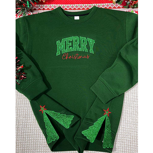 Personalized Merry Christmas Side Tree Cut-Out Sweatshirt