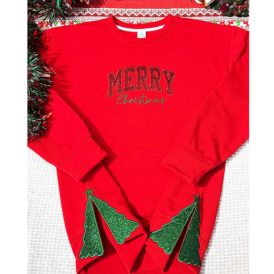 Personalized Merry Christmas Side Tree Cut-Out Sweatshirt