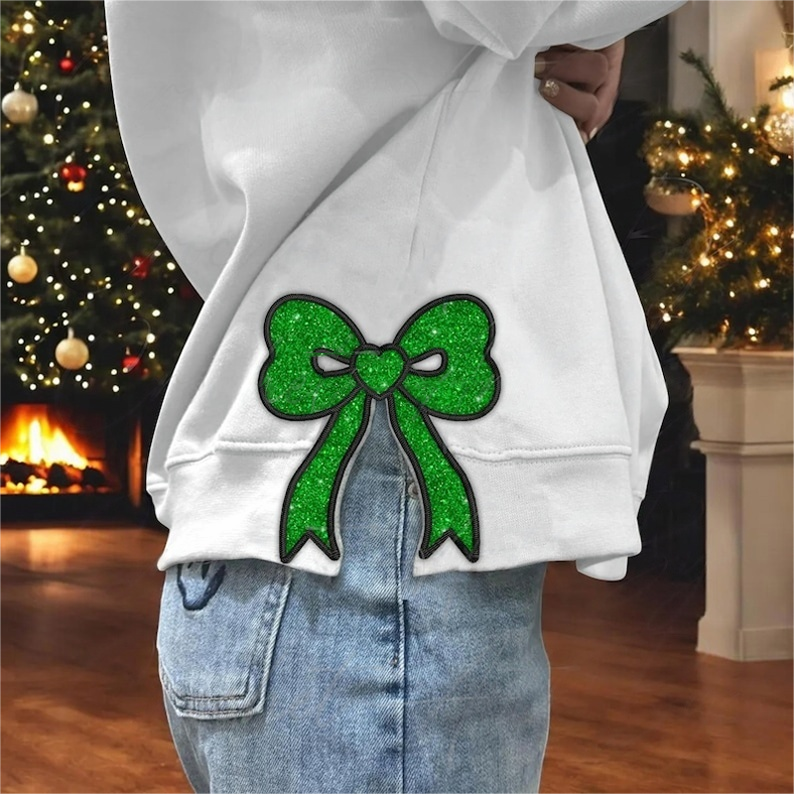 Personalized Merry Christmas Embroidered Side Bow Cut-Out Sweatshirt