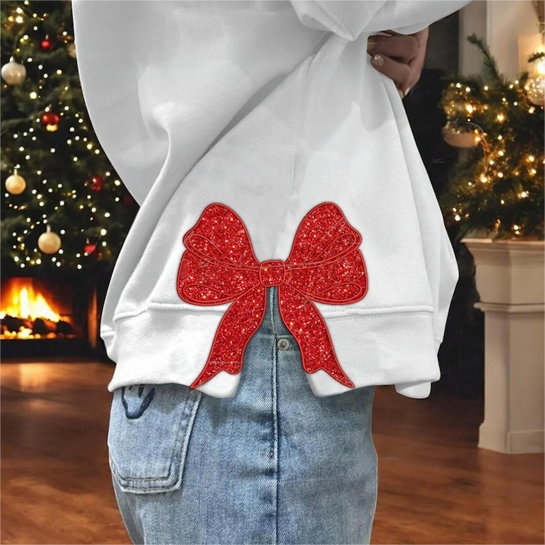 Personalized Merry Christmas Embroidered Side Bow Cut-Out Sweatshirt