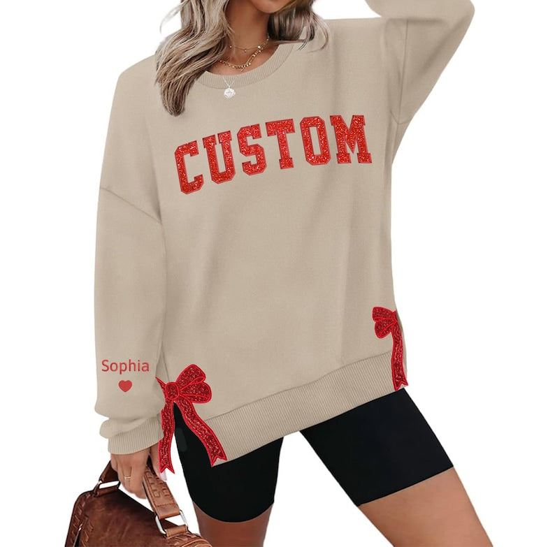 Custom Sweatshirt With Trendy Side Bow and Glitter