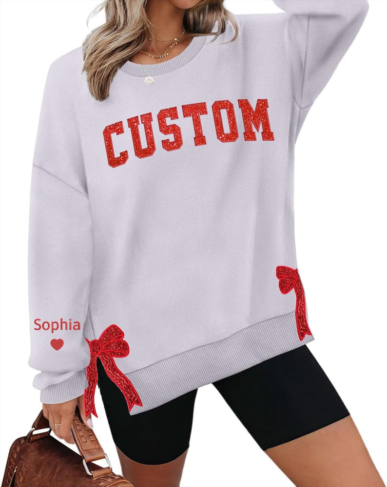 Custom Sweatshirt With Trendy Side Bow and Glitter