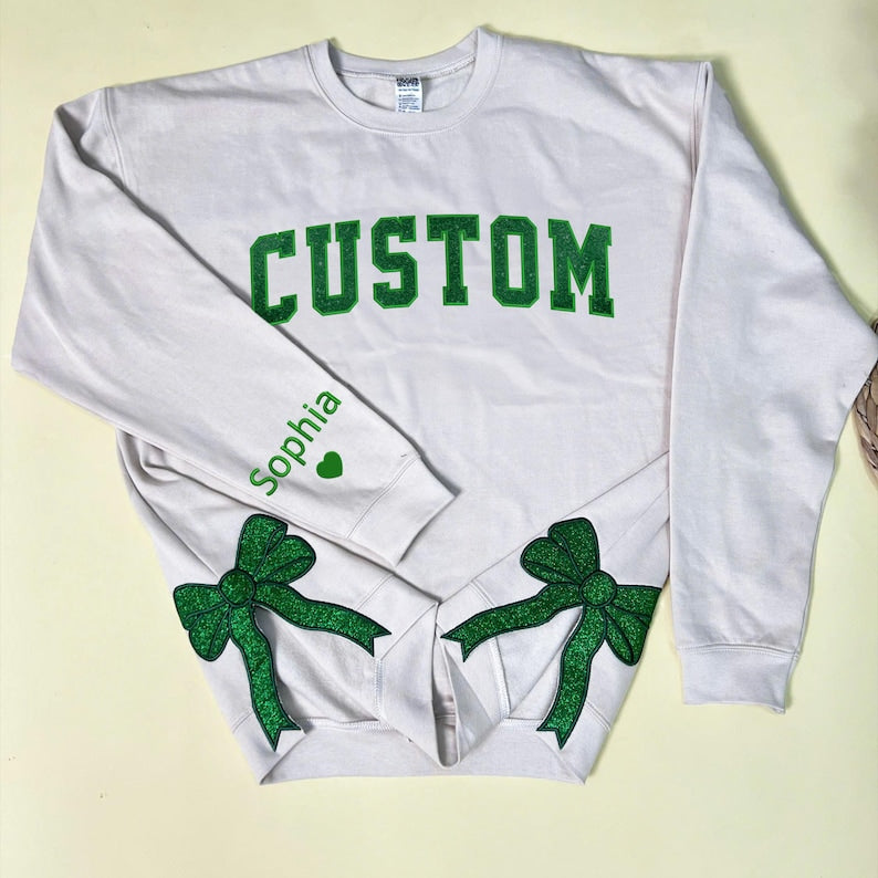 Custom Sweatshirt With Trendy Side Bow and Glitter