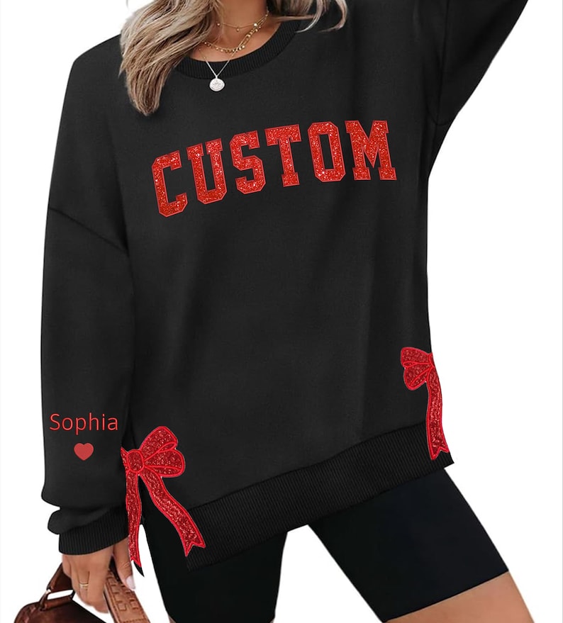 Custom Sweatshirt With Trendy Side Bow and Glitter