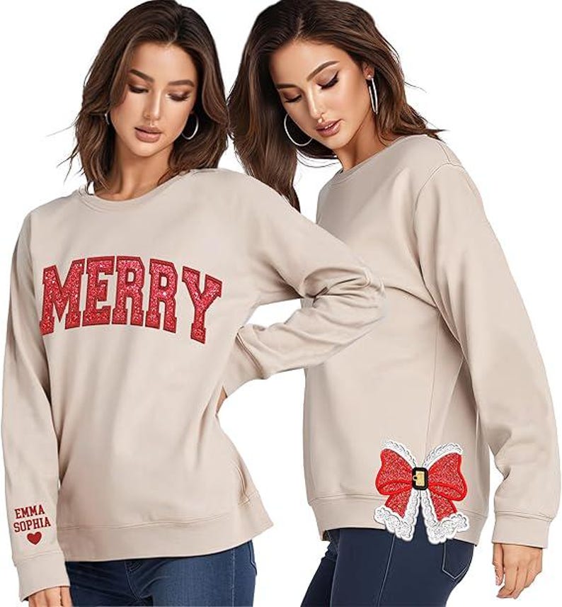 Merry EST 2024 Side Bow Cut-Out Sweatshirt With Glitter