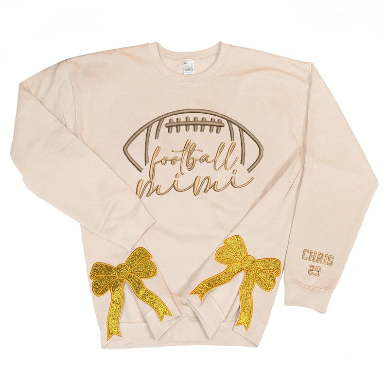 Custom Football Mama Side Bow Cut-Out Glitter Sweatshirt