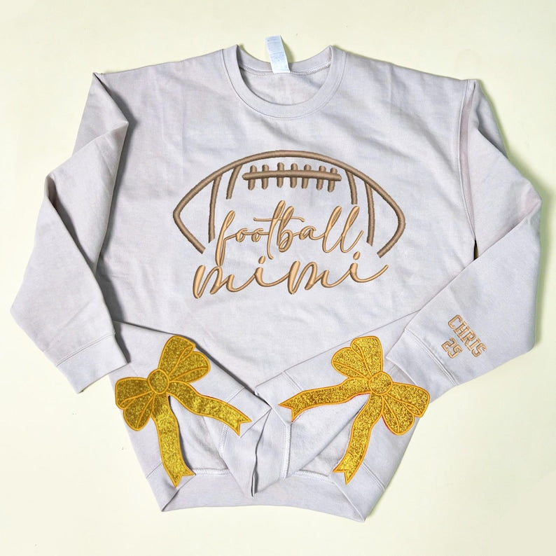 Custom Football Mama Side Bow Cut-Out Glitter Sweatshirt