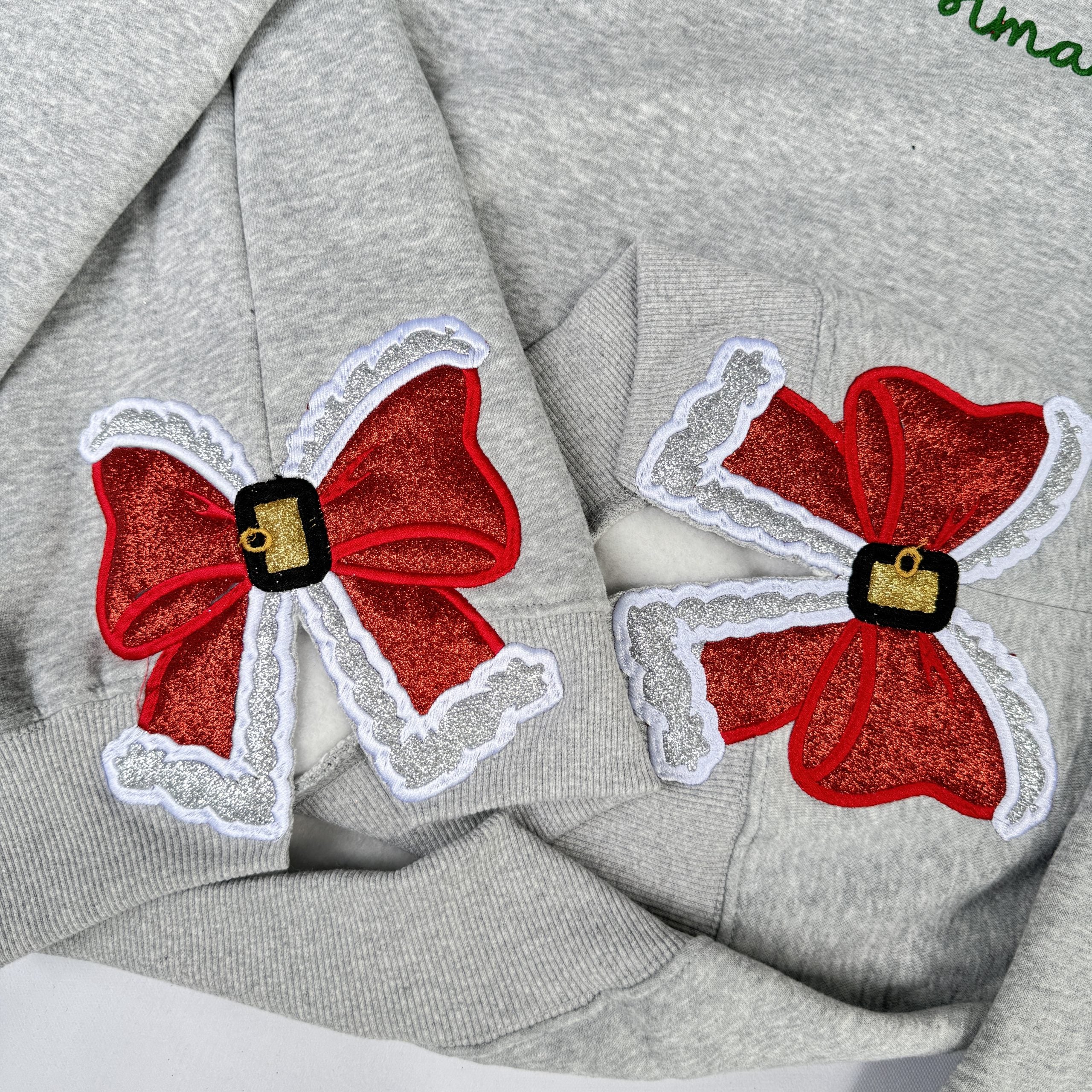 Merry Christmas Glitter Red Side Bow Sweatshirt Embroidered Sweatshirt/Hoodie/Tshirt