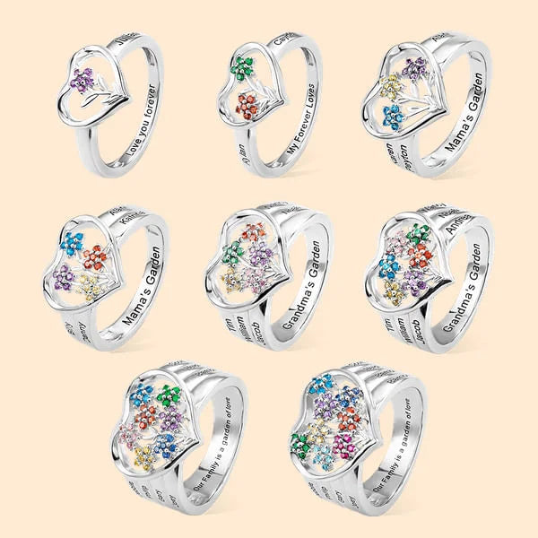 Personalized Mama/Grandma's Garden Birthstone Flower Family Ring