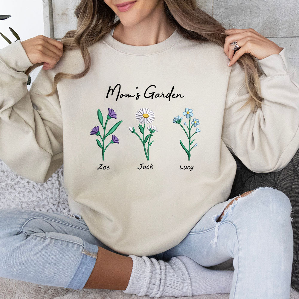 Custom Embroidered Birth Month Flower Sweatshirt/Hoodie for Mom and Grandma