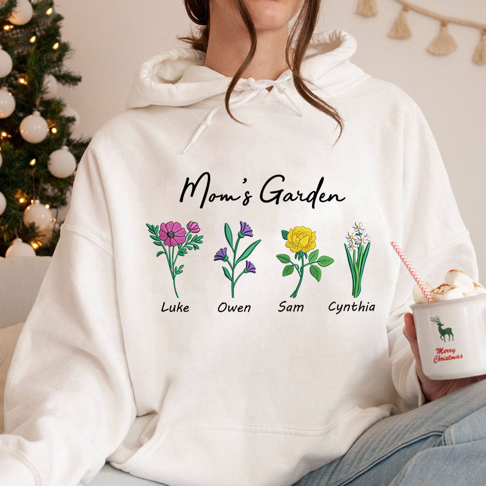 Custom Embroidered Birth Month Flower Sweatshirt/Hoodie for Mom and Grandma