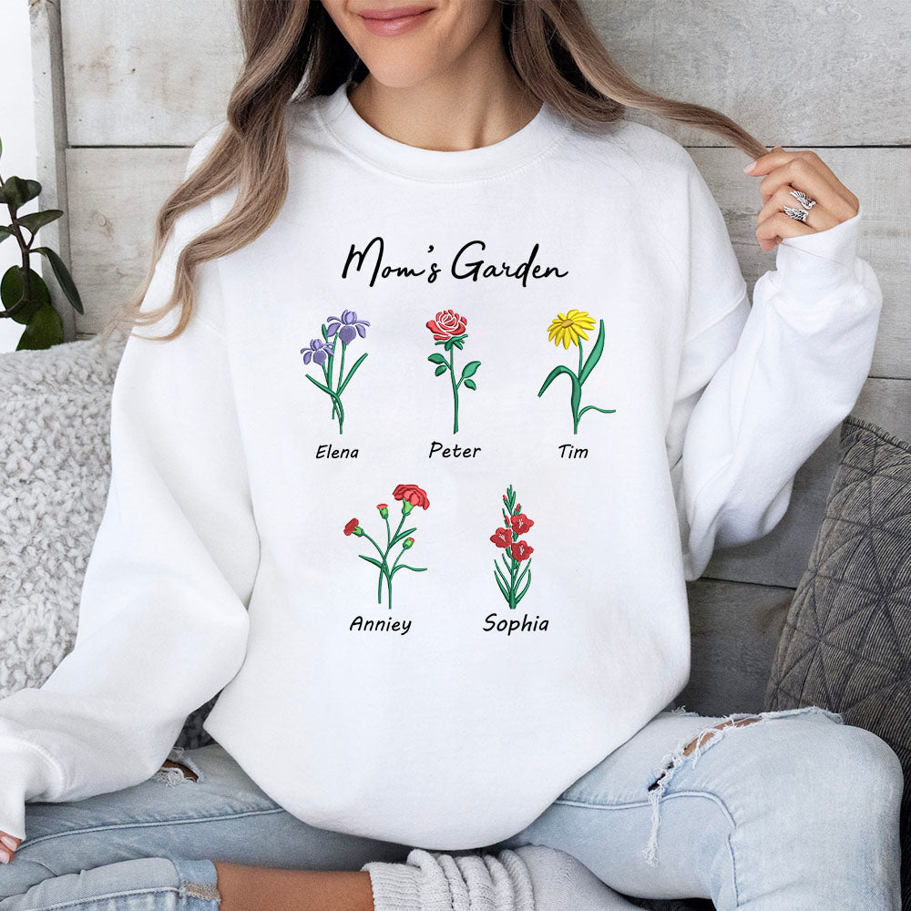 Custom Embroidered Birth Month Flower Sweatshirt/Hoodie for Mom and Grandma