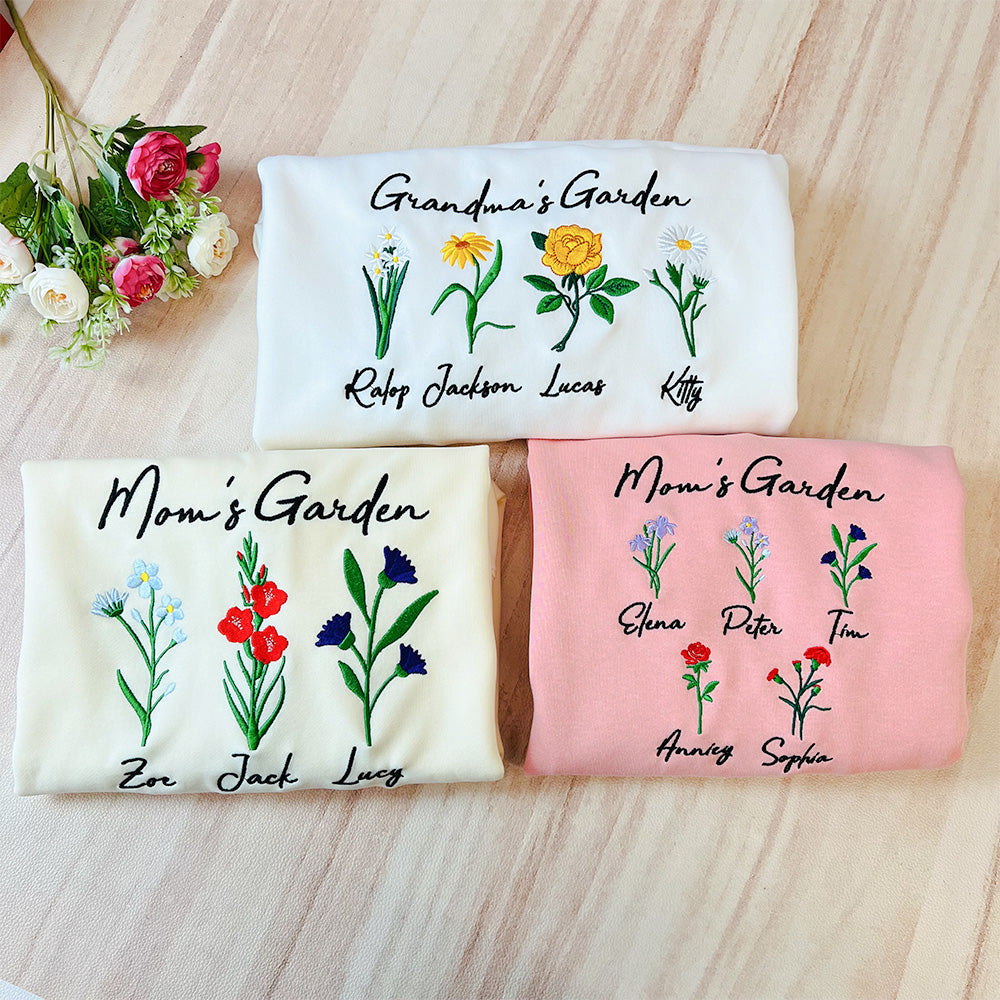 Custom Embroidered Birth Month Flower Sweatshirt/Hoodie for Mom and Grandma