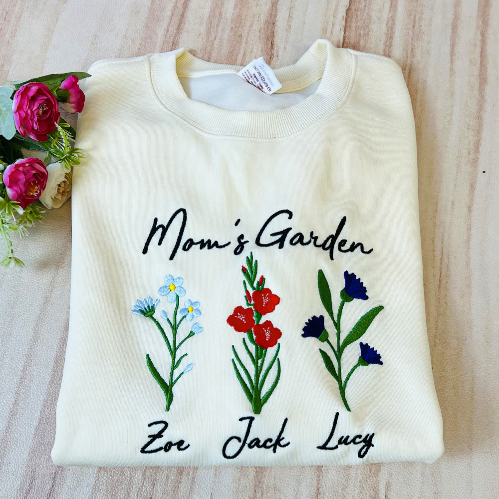 Custom Embroidered Birth Month Flower Sweatshirt/Hoodie for Mom and Grandma