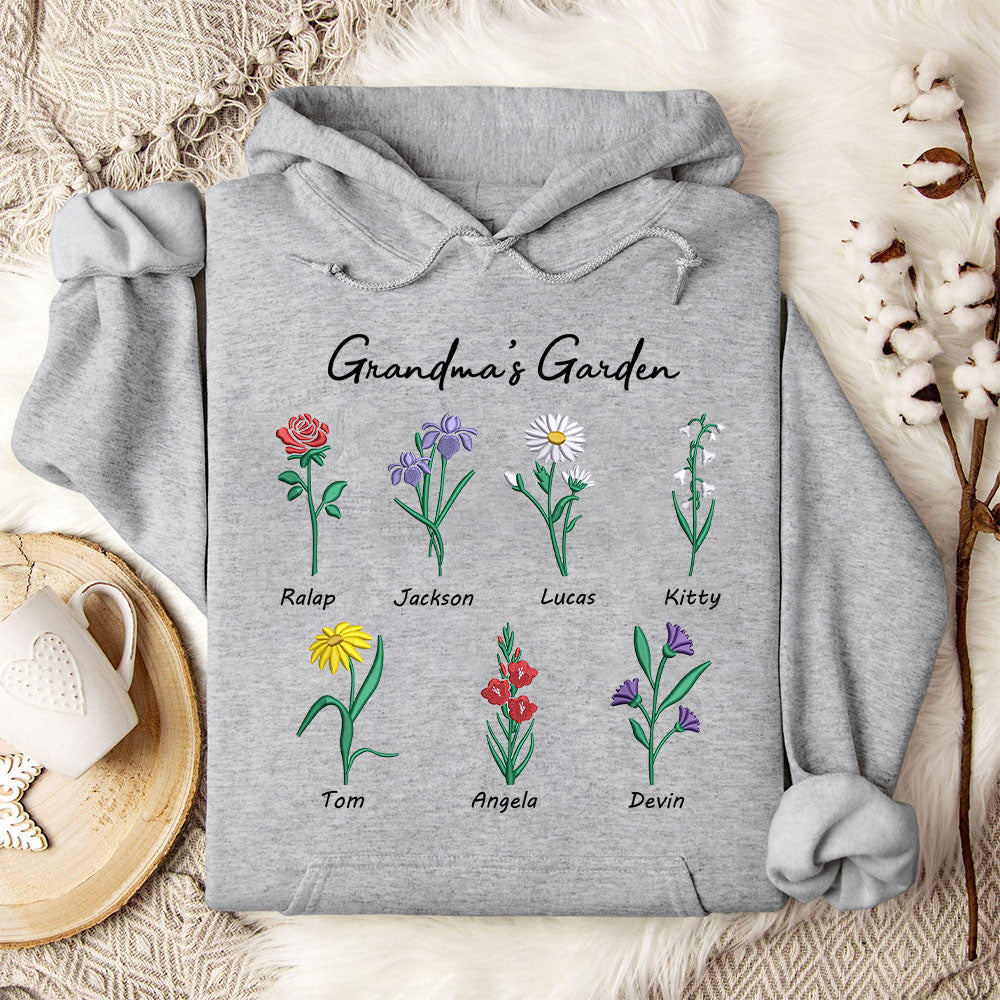 Custom Embroidered Birth Month Flower Sweatshirt/Hoodie for Mom and Grandma