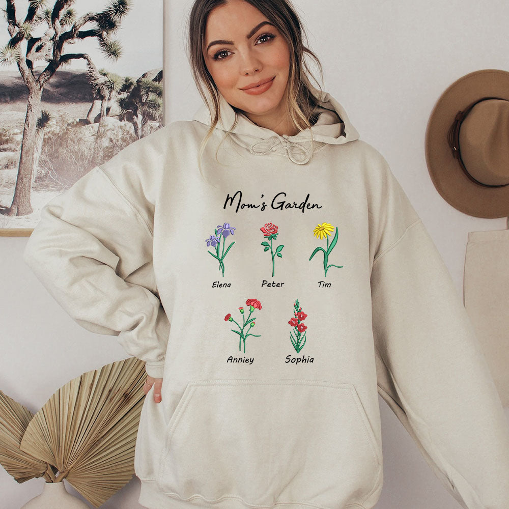 Custom Embroidered Birth Month Flower Sweatshirt/Hoodie for Mom and Grandma