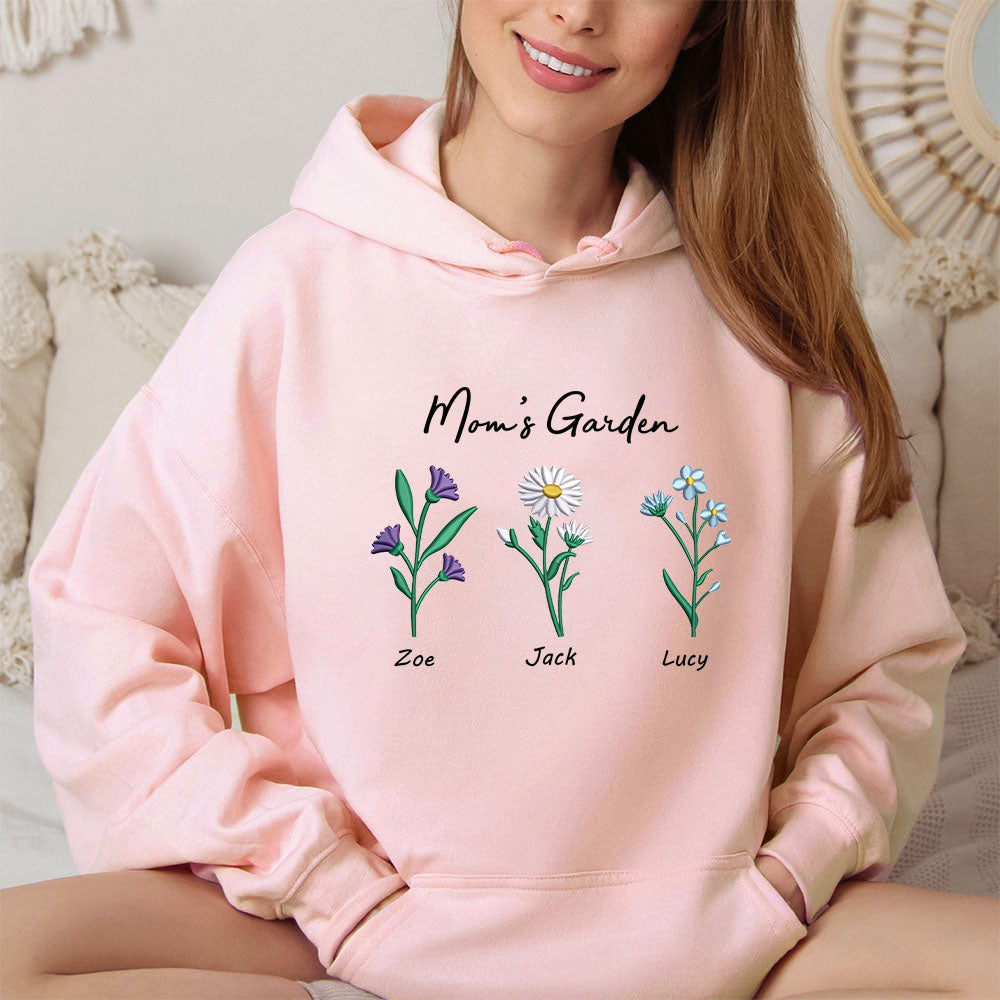 Custom Embroidered Birth Month Flower Sweatshirt/Hoodie for Mom and Grandma