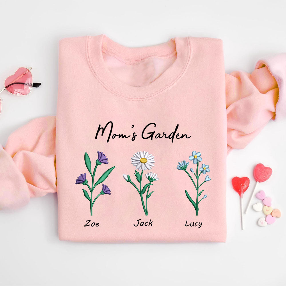 Custom Embroidered Birth Month Flower Sweatshirt/Hoodie for Mom and Grandma