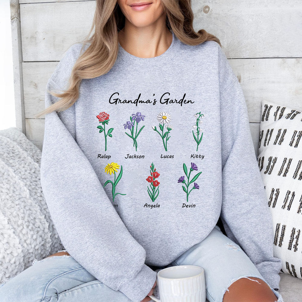 Custom Embroidered Birth Month Flower Sweatshirt/Hoodie for Mom and Grandma