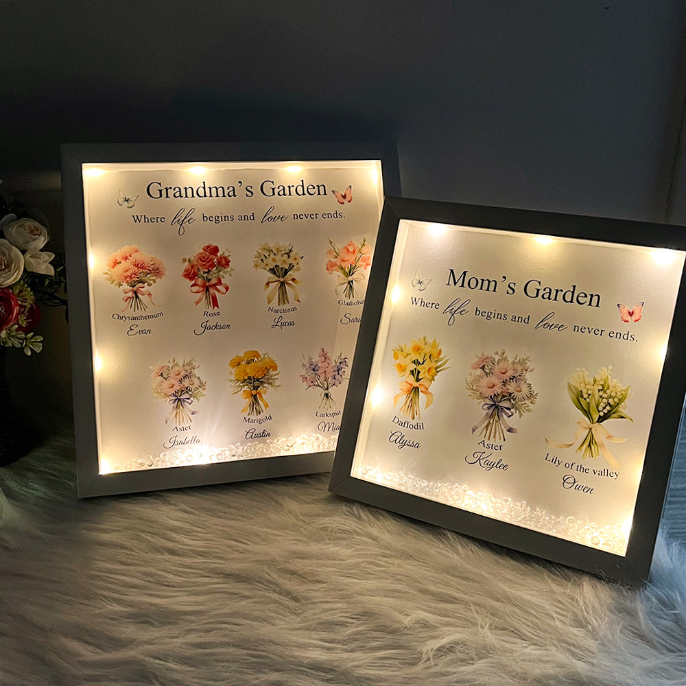 Customized Mom/Grandma's Garden Birth Flower Light Frame Box