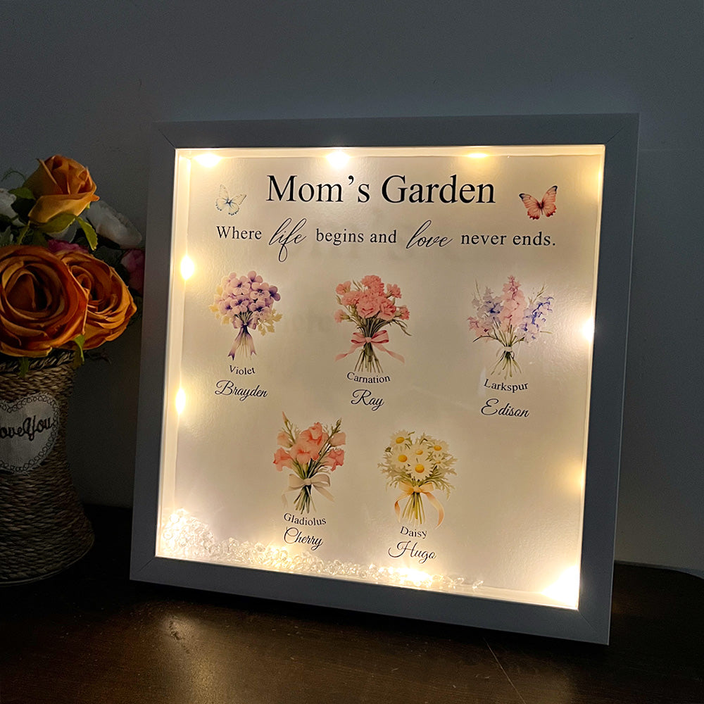 Customized Mom/Grandma's Garden Birth Flower Light Frame Box