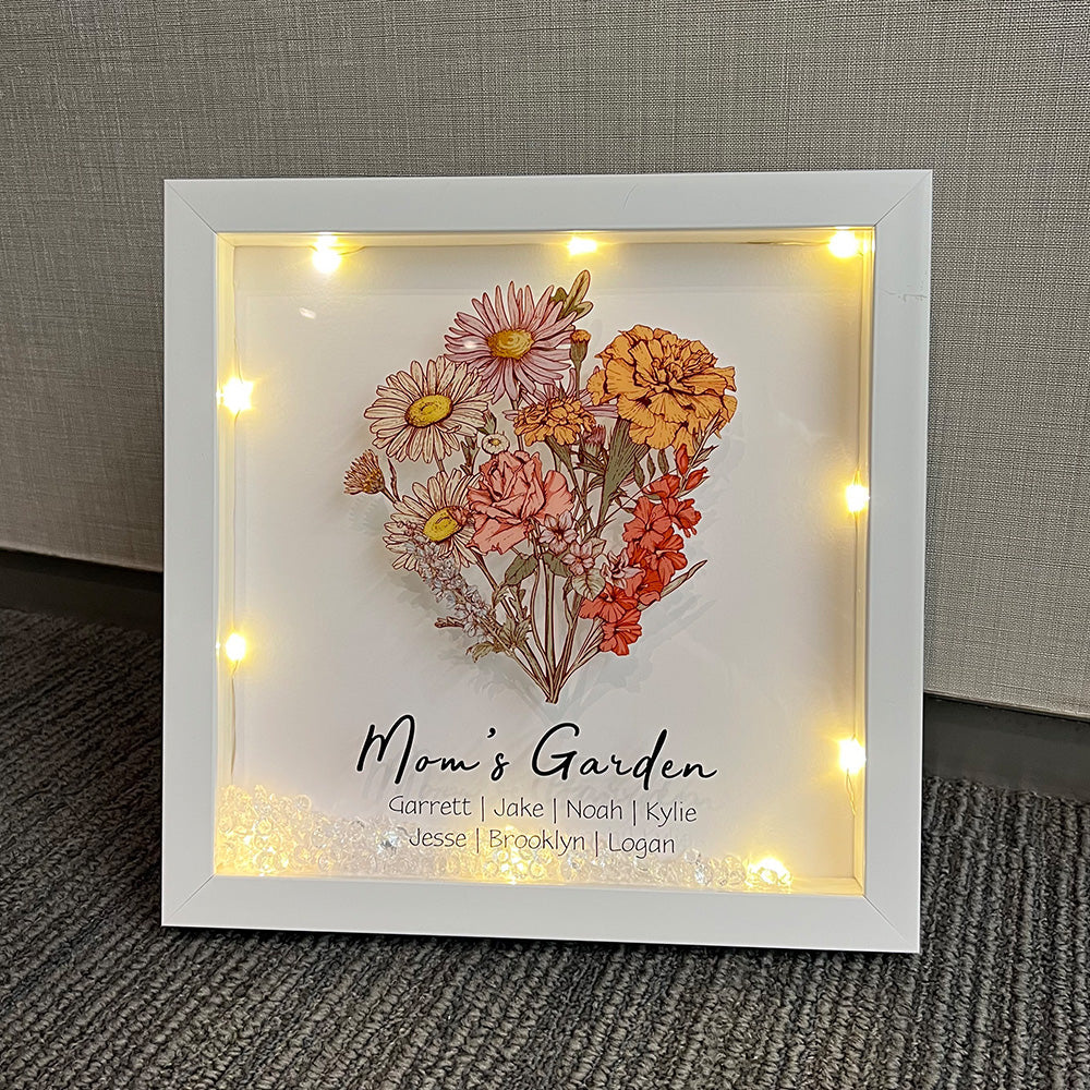 Birth Flower Family Bouquet Custom Light Frame Box