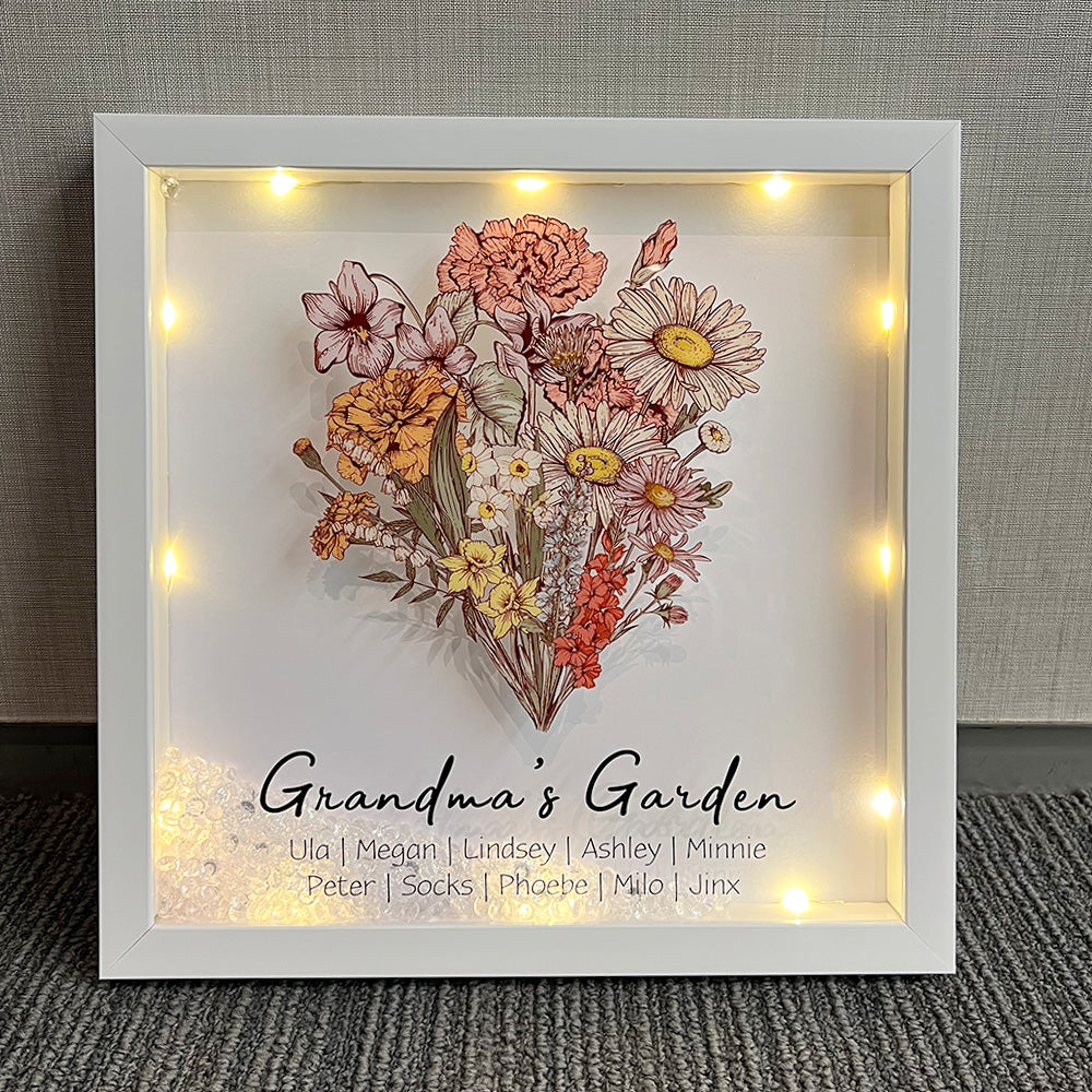 Birth Flower Family Bouquet Custom Light Frame Box