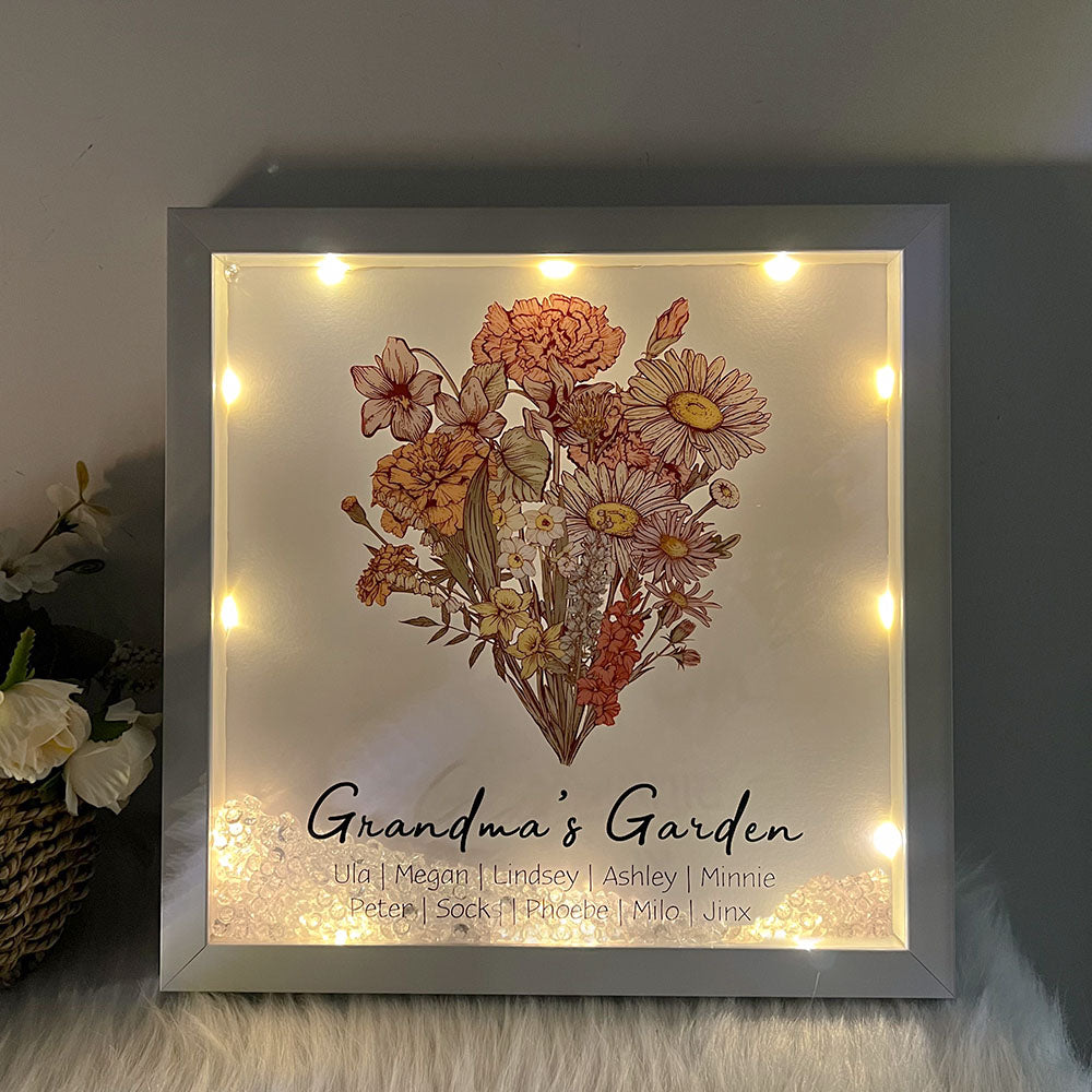 Birth Flower Family Bouquet Custom Light Frame Box