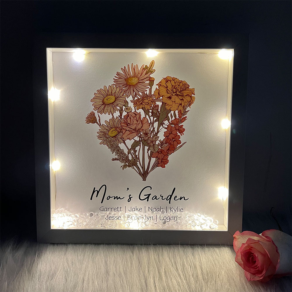 Birth Flower Family Bouquet Custom Light Frame Box