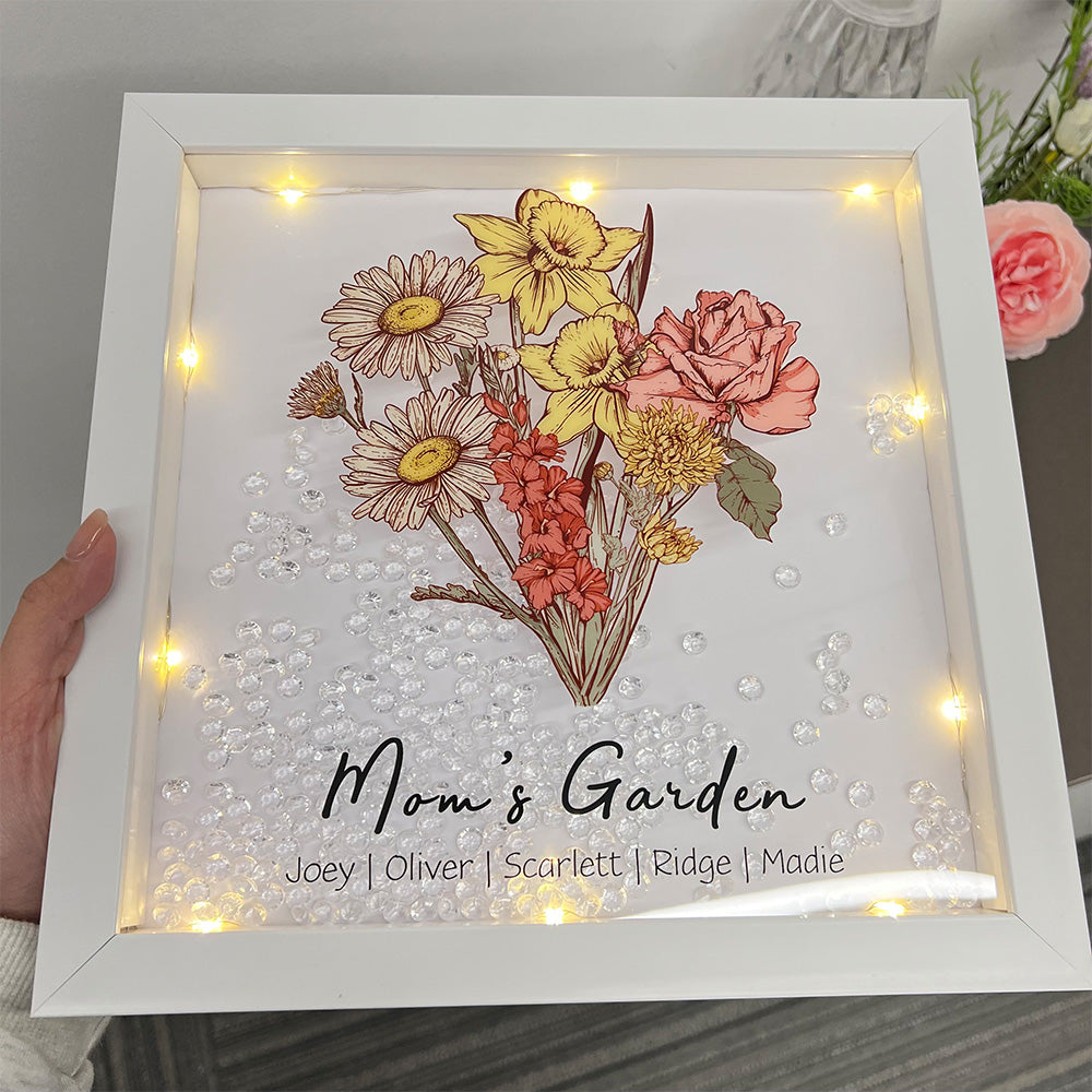 Birth Flower Family Bouquet Custom Light Frame Box